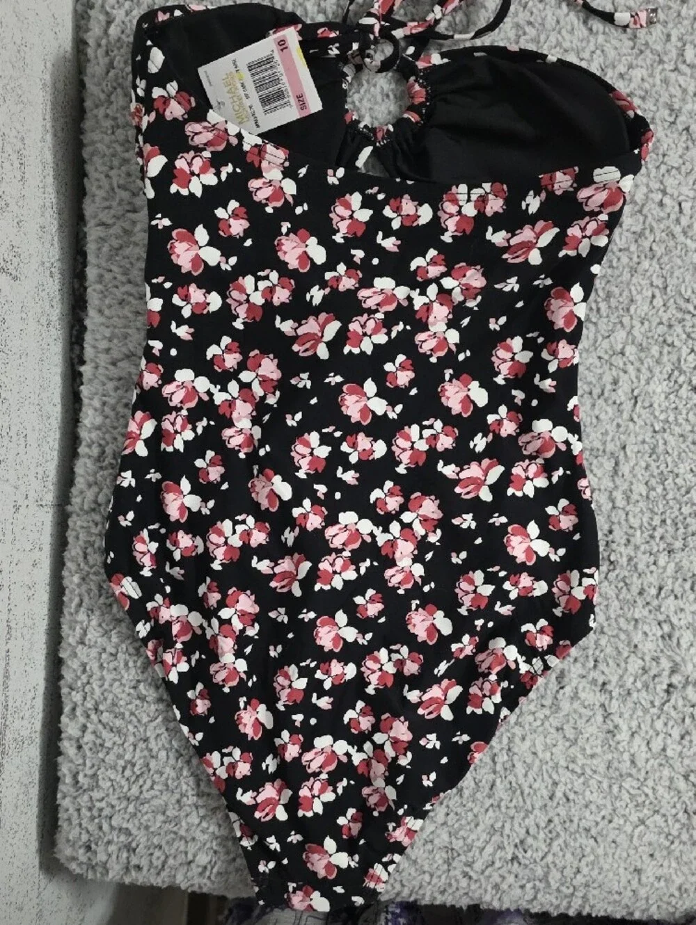Michael Kors Black One-Piece Swimsuit with Dark Peony Rose Print